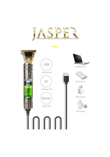 Jasper Metal Gövdeli T Bıçak Saç Ense Sakal Tıraş Makinesi