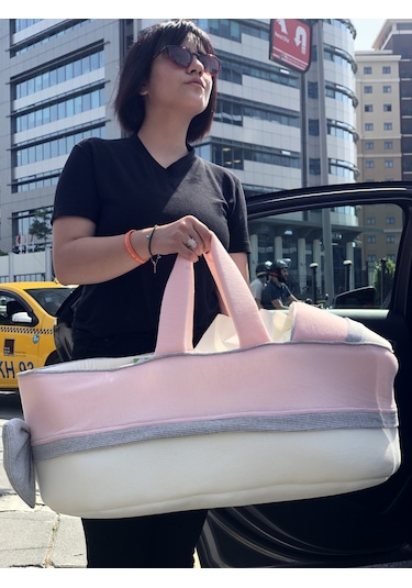 Sema Baby Portbebe Yenidoğan Bebek Yatağı - Ekru - Pembe