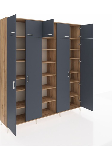 Hyperion Dolap 18 Raflı 9 Kapaklı 220x44x243 Çam-antrasit/çam Antrasıt/atlas Çam