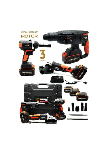 Germany Style Grm99880vfx 3'lü Set 2-26 Şarjlı Kırıcı Şarjlı Taşlama