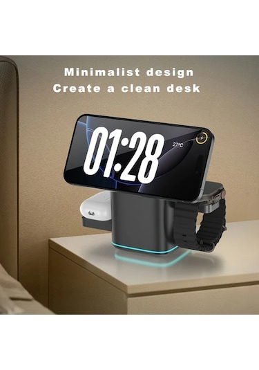 Topshop1 Siyah Manyetik Kablosuz Sarj Standi Otomatik Donebilen Hizli Sarj Istasyonu  Watch 10 9 8 7 6 5 Se Ultra İcin