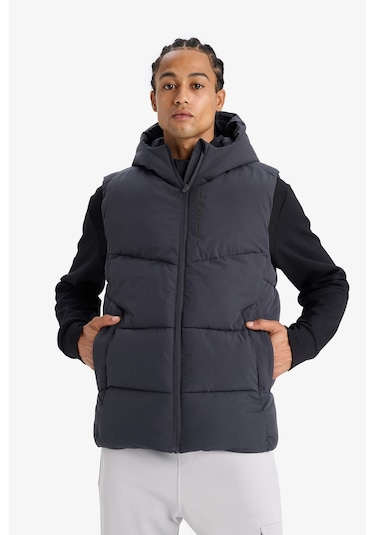 Defacto Defactofit Regular Fit Kapüşonlu Su Geçirmez Fermuarlı Şişme Yelek E9216ax25auar214 Antrasit