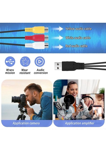 Usb - 3rca Kablosu, Usb Dişi - 3 Rgb Video Av Kompozit Adaptör Dönüştürücü Kablo Kablosu Konnektör Kablosu - Kaiyi