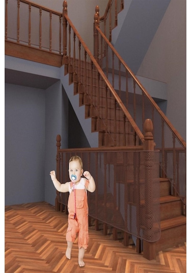 Kahverengi Güvenlik Kapısı Bebek Merdiven Balkon Güvenlik Filesi Evcil Hayvan Filesi 2.35mt X 75cm Çok Renkli