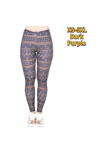 Novahub Koyu Mor Bayan Açık Mor Tüy Baskılar Streç Yoga Tayt Spor Koşu Spor Salonu Spor Aktif Pantolon Koyu Mor - L Koyu Mor