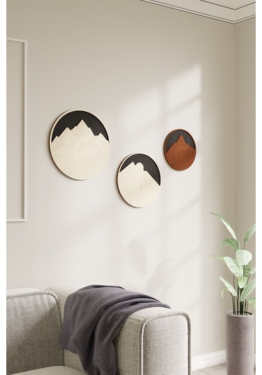 Dekoratif Yuvarlak 3 Parçalı Lüks Ahşap Tablo