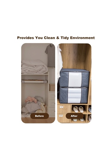 Hangfox Büyük Boy Katlanabilir Çamaşır Ve Oyuncak Saklama Çantası - 3'lü Set, Sağlam Fermuarlı Ve Şeffaf Pencere Gri