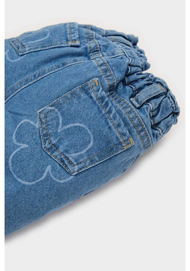 DeFacto Kız Bebek Paperbag Çiçekli Jean Pantolon E7830A525SPBE394 Mavi