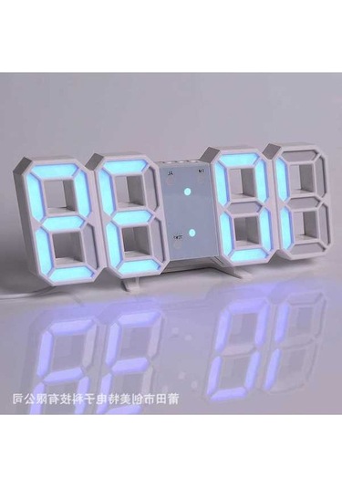 Ganzhoushop Zilinn Yatak -uzaktan Sürümü-14 Saati Saat Saat Renki Oturma Odası Odası Odası Mavi Masaüstü Led Kontrol Harfli Duvar Dijital Dijital Dekorasyonu Çok Çalışma Beyaz Basit 3d My Çok Renki