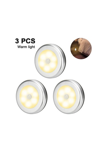 Youtek 3'lü Otomatik Led Işık, Optik Sensörlü Pilli Gece Lambası, Duvarüstü, Merdiven, Ev Kullanıma Uygun Beyaz/gümüş