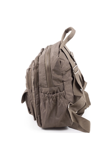 Küçük Boy Krinkıl / Klinkır Su Geçirmez Kumaş Çok Gözlü Günlük Kadın Sırt Çantası Vizon 8317 Vizon