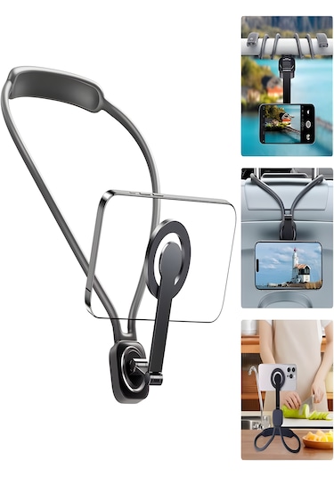 360 Ayarlanabilir N52 Mıknatıslı Magsafe Boyun Askılı Telefon Tutucu Eller Serbest Kullanım Siyah Siyah