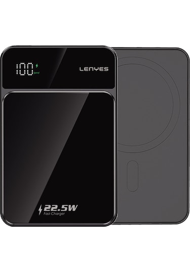 Lenyes Pw126d Dijital Led Ekranlı Kablosuz Şarj Özellikli Powerbank 22.5w 10.000mah Siyah