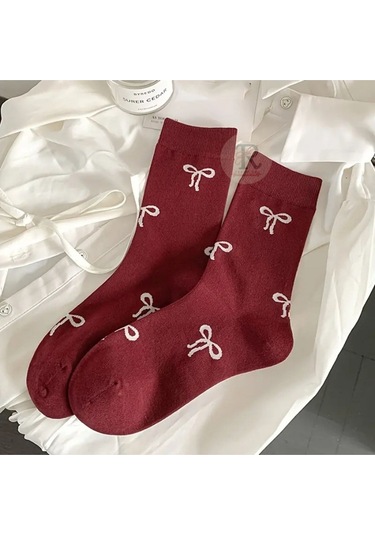 Trampler 4 Çift Kadın Fiyonklu Kalp Desenli Çorap Kadın Mevsimli Uzun Çok Renkli Çorap Çok Renkli