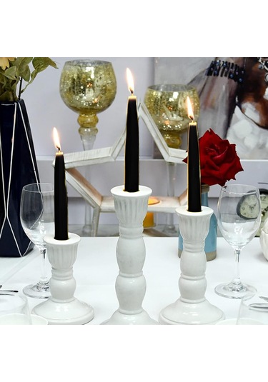 6 Lı Kısa Siyah Konik Şamdan Mum Yükseklik 18 Cm Siyah