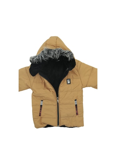 Erkek Çocuk İçi Peluş Astarlı-kürk Kapüşonlu-fermuarlı Mont 12369 Açık Kahve