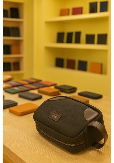 Newish Polo Kanvas Kumaş Deri Detaylı Fermuarlı Portföy Çanta Siyah