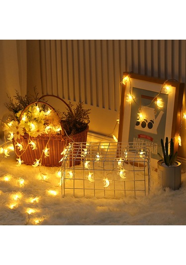 Geeksen Ay Yıldız Desenli 10 Led Dekoratif Işık Zinciri, 1.5m Uzunluk, 2xaa Pil İle Çalışır, Sıcak Beyaz Sabit Aydınlatma, Mini Taşınabilir Noel Dekorasyonu Beyaz