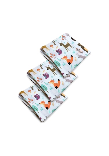 110 X 110 Cm Çok Amaçlı Bebek Müslin Örtü Battaniye Doğa 3 Adet Çok Renkli