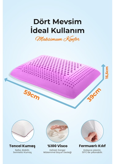 Viscofoam Air Terapi Hava Kanallı Ortopedik Yastık Visco Yastık Mor 60x40x16cm