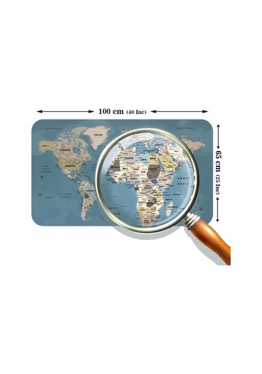 Türkçe Eğitici Ülke Ve Başkent Okyanus Detaylı Atlası Dünya Haritası Duvar Sticker -60x105-3836 Renkli