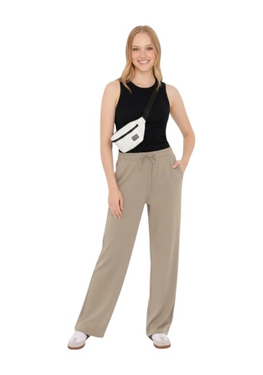 Thıff Gymwear Kadın Modal Kumaş Bağcıklı Eşofman Altı Bej