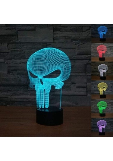 Szypzstore Punisher Kafatası 3d 7 Renk Değişimi Led Masa Lambası Dokunmatik Düğme Odası Dekoru Zmp8xl Renkli