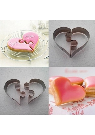 Dancemonkey 5 Takım Sol Kalp + Sağ Kalp Aşk Bulmaca Bisküvi Kalıbı, Renkli Model Gümüş