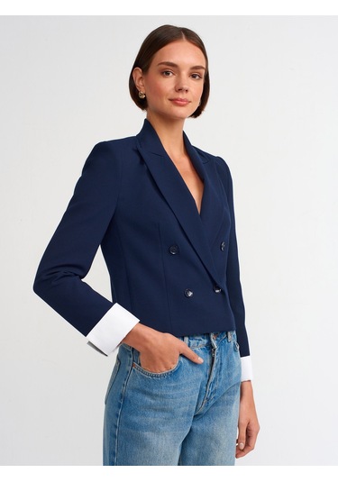 Dilvin Manşetli Blazer Ceket Laci Açık Lacivert