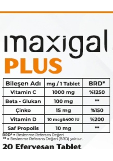 Maxigal Vitamin C. Beta Glukan Çinko. Vitamin D. Propolis 20 ML
