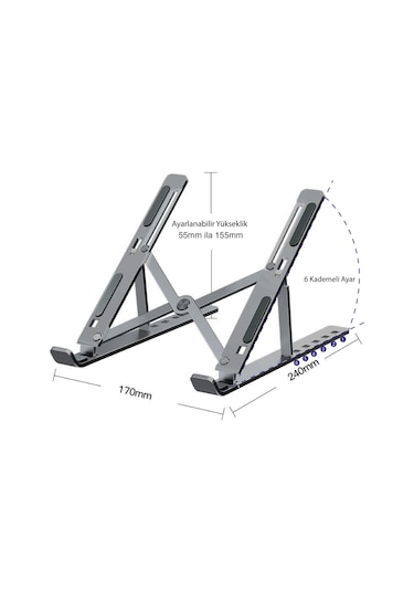 i-Stand N3 Alüminyum Katlanabilir Ayarlı Laptop Standı (Uzay Gri)