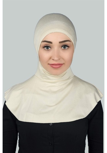 Kadın Tesettür Pratik Boyunluklu Hijab - Sporcu Bone Krem