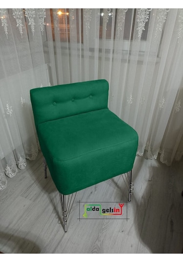 Ultra Lüks Metal Ayak Alda Lokum Puf Gümüş Yeşil