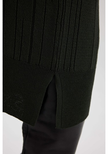 Defacto Regular Fit Bisiklet Yaka Basic Düz Uzun Kollu Krep Midi Triko Elbise A9806AX23WNKH414 Haki