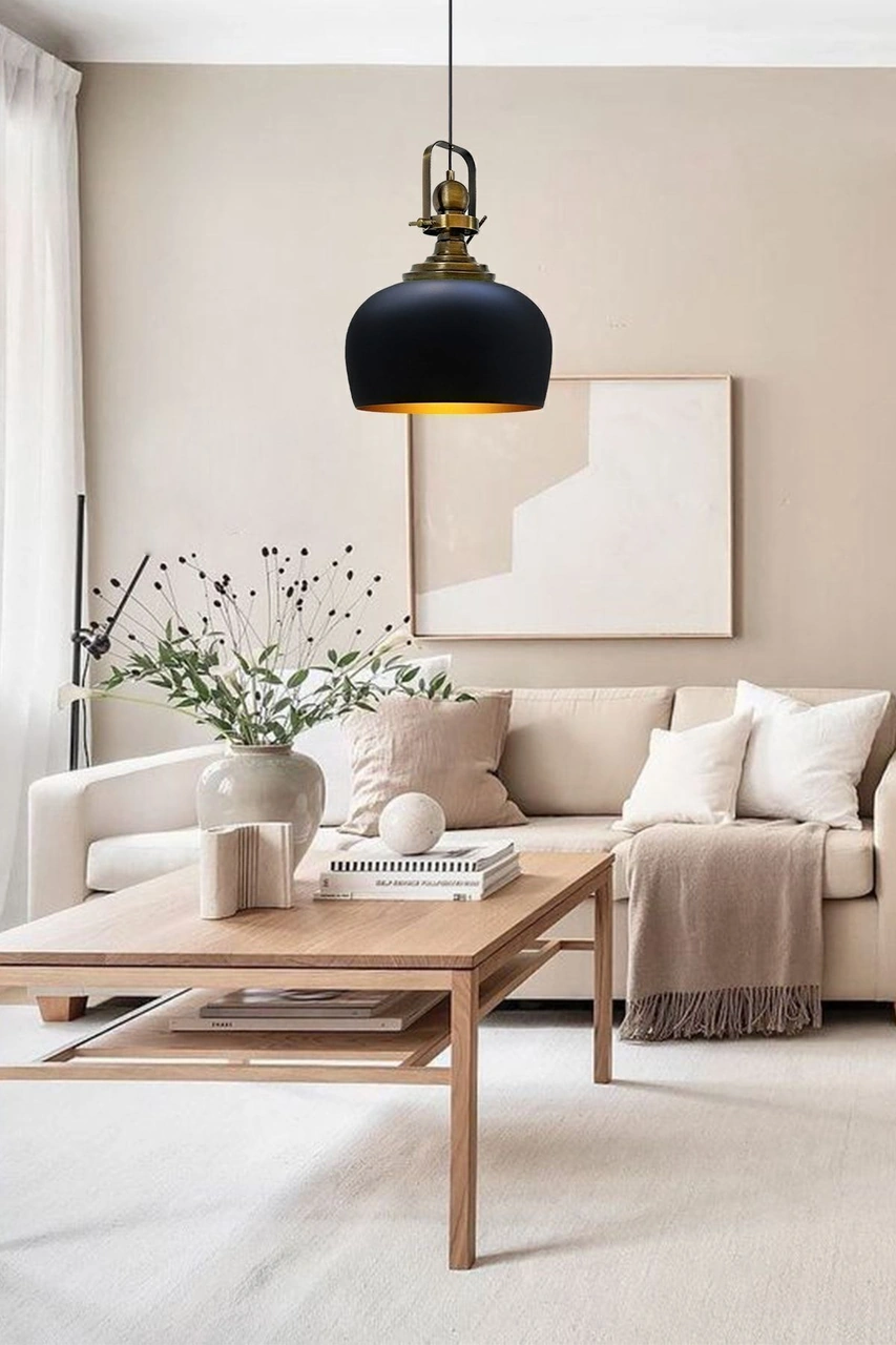 Siyah Renk Eskitme Başlıklı Tekli Avize Salon Masaüstü Mutfak Cafe Tekli Sarkıt Lamba Vintage Siyah