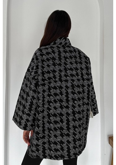Kazayağı Desenli Kimono Siyah Siyah