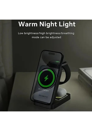 Topshop1 Beyaz Kablosuz Manyetik Hızlı Şarj Standı Led Gece Lambası İphone Uyumlu 16 15 14 13 12 Pro Max  Watch İwatch 10 9 8 7 6 5 Se 4 Ultra İçin