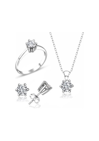 Sertifikalı Swarovski Taş 6 Tırnak 925 Gümüş Set Takım