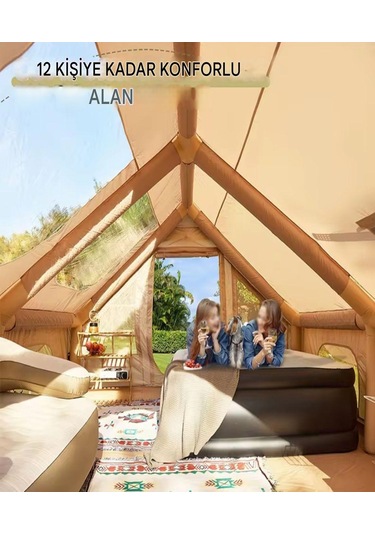 12 Kişilik Şişme Kamp Çadırı 4 Mevsim Deniz Çadır Oxford Kumaşlı Bej