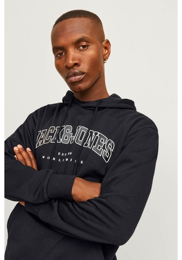 Jack & Jones Jjecaleb Varsıty Sweat Ho Siyah Erkek Sweatshirt 000000000101992600 Siyah
