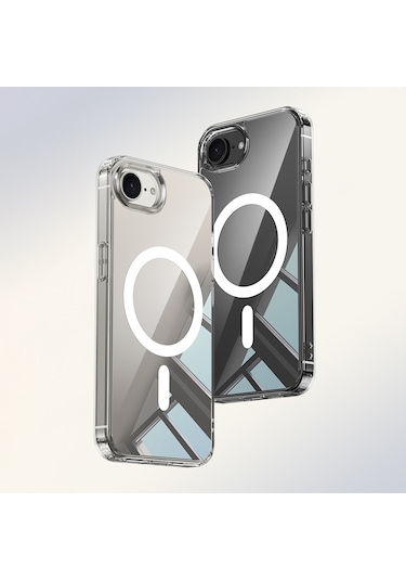 Kilifone - İphone 16e Uyumlu - Kılıf Magsafe Şarj Özellikli Şeffaf Sert Pc Koruyucu Embos Kapak - Şeffaf - T36097 Şeffaf