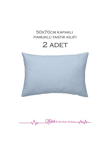 2 Adet Lüks Pamuklu Yastık Kılıfı 50x70 Kapaklı Model, Pamuklu Yastık Kılıfı Mavi
