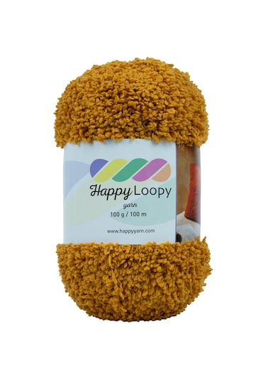 Happy Loopy Yarn - 100g / 100m %100 Polyester Buklet Örgü İpi - Hardal