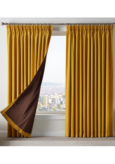 Dauble Blackut Karartma Perde Tek Kanat 1x2 Amerikan Pileli Fon Perde Camel