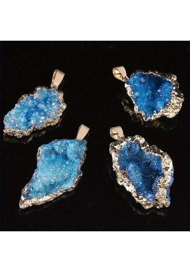 Bohem Tarzı Doğal Akik Geode Kolye, Altın Kenarlı Renkli Küme Doğal Taş Kolye Çok Renkli