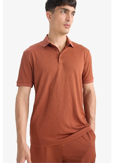 DeFacto Slim Fit Dar Kesim Polo Yaka Dokulu Kısa Kollu Krinkıl Tişört E1222AX25SMBN312