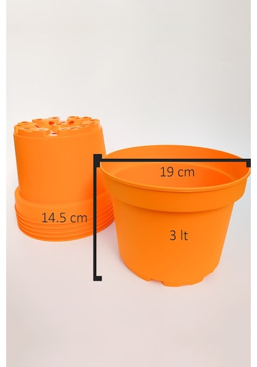 19 Cm Büyük Boy Saksı 2 Adet Turuncu Tekpar Dekoratif Plastik