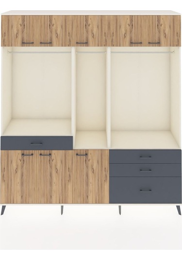Hyperion Dolap 8 Raflı 4 Çekmeceli 3 Askılı 220x44x243 Aytaşı-çam/antrasit Atlas Çam/antrasıt