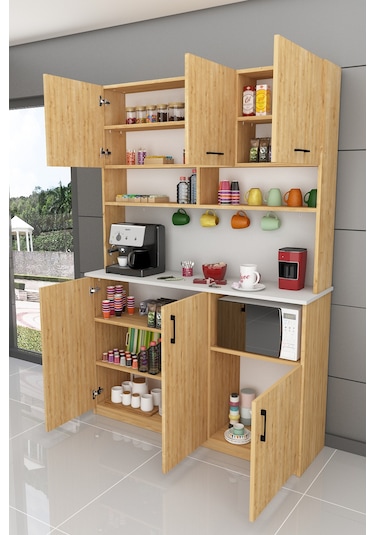 %100 Mdflam Kahve Köşesi Çok Amaçlı Mutfak Dolabı Kahve03 Beyaz - Safir Meşe Beyaz - Safir Meşe