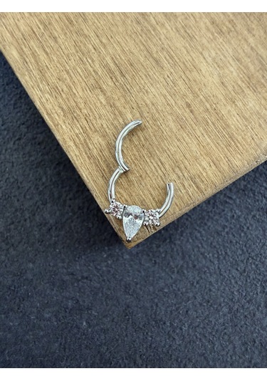 316 L Cerrahi Çelik Oval Zirkon Taşlı Pırlanta Model Halka Piercing Beyaz